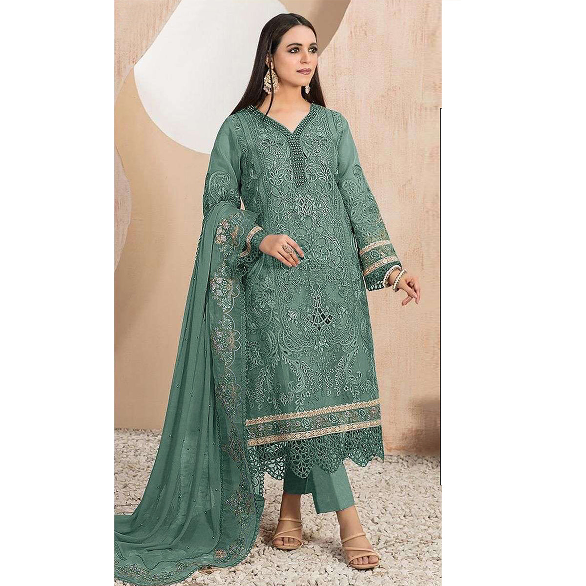 SHAFNUFAB Women's Georgette Ethnic Wear for WomenSemi StitchedSalwarSuit   SF271167