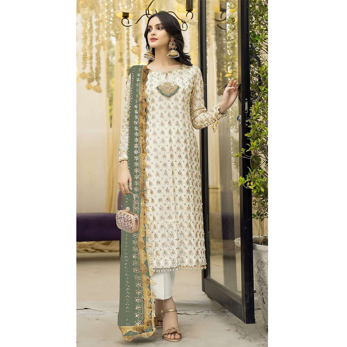 SHAFNUFAB Women's Georgette Ethnic Wear for WomenSemi StitchedSalwarSuit   SF271183