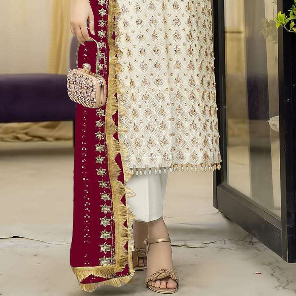SHAFNUFAB Women's Georgette Ethnic Wear for WomenSemi StitchedSalwarSuit   SF271186