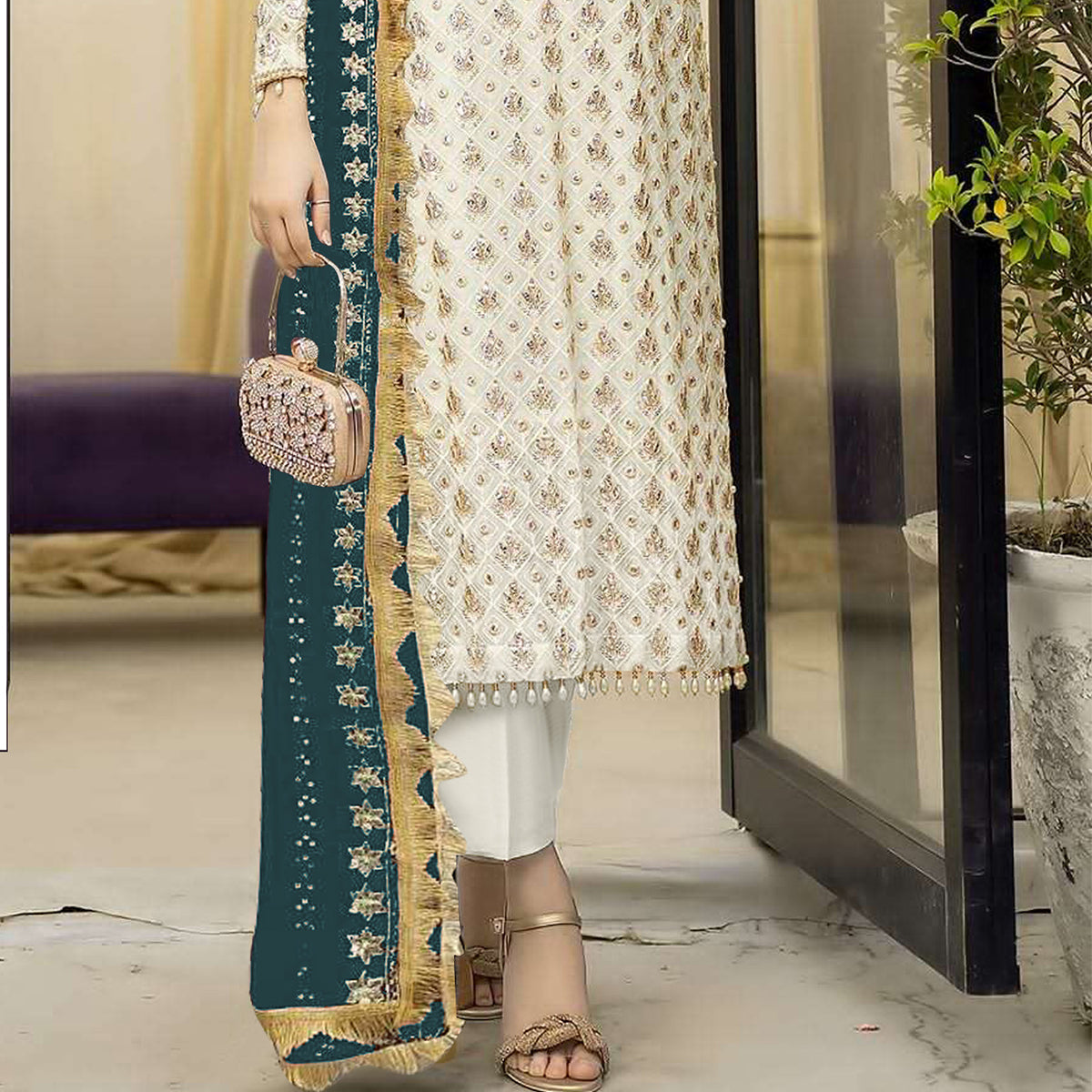 SHAFNUFAB Women's Georgette Ethnic Wear for WomenSemi StitchedSalwarSuit   SF271187