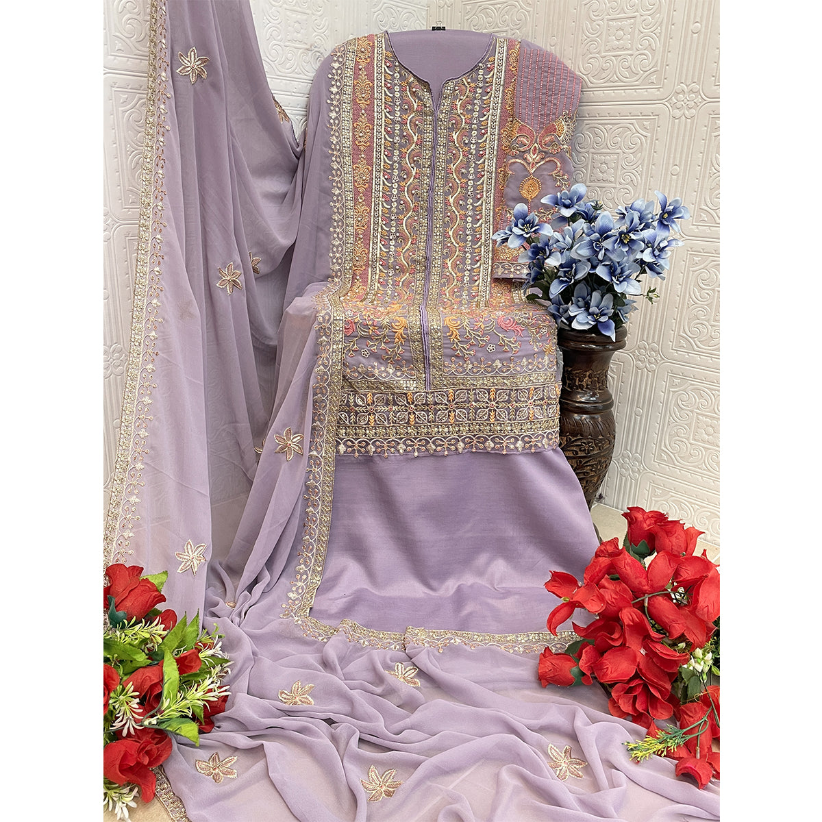 SHAFNUFAB Women's Georgette Ethnic Wear for WomenSemi StitchedSalwarSuit  SF271194