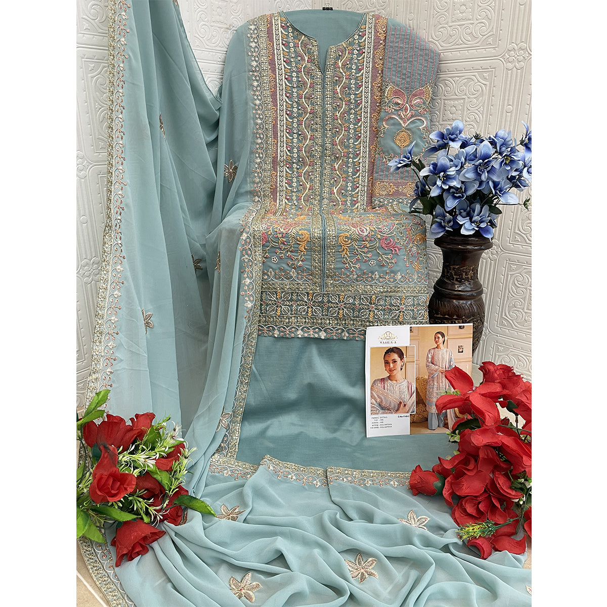 SHAFNUFAB Women's Georgette Ethnic Wear for WomenSemi StitchedSalwarSuit  SF271195
