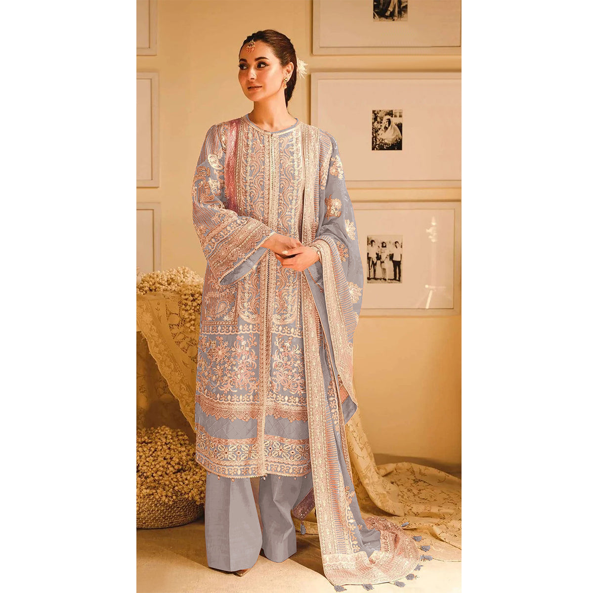 SHAFNUFAB Women's Georgette Ethnic Wear for WomenSemi StitchedSalwarSuit  SF271196