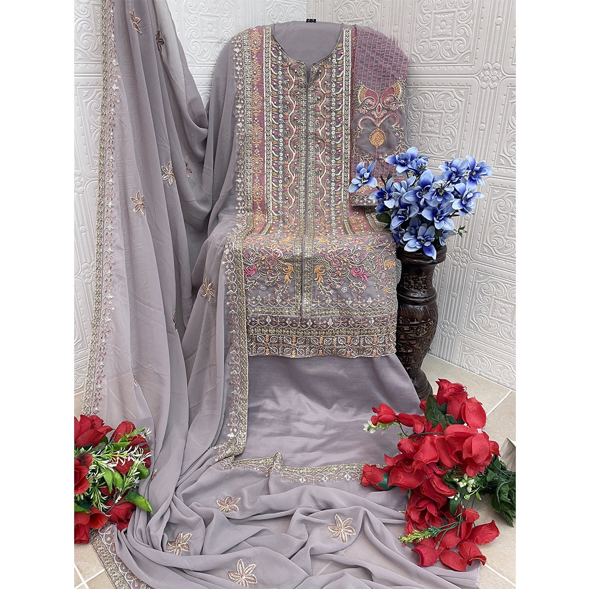 SHAFNUFAB Women's Georgette Ethnic Wear for WomenSemi StitchedSalwarSuit  SF271196