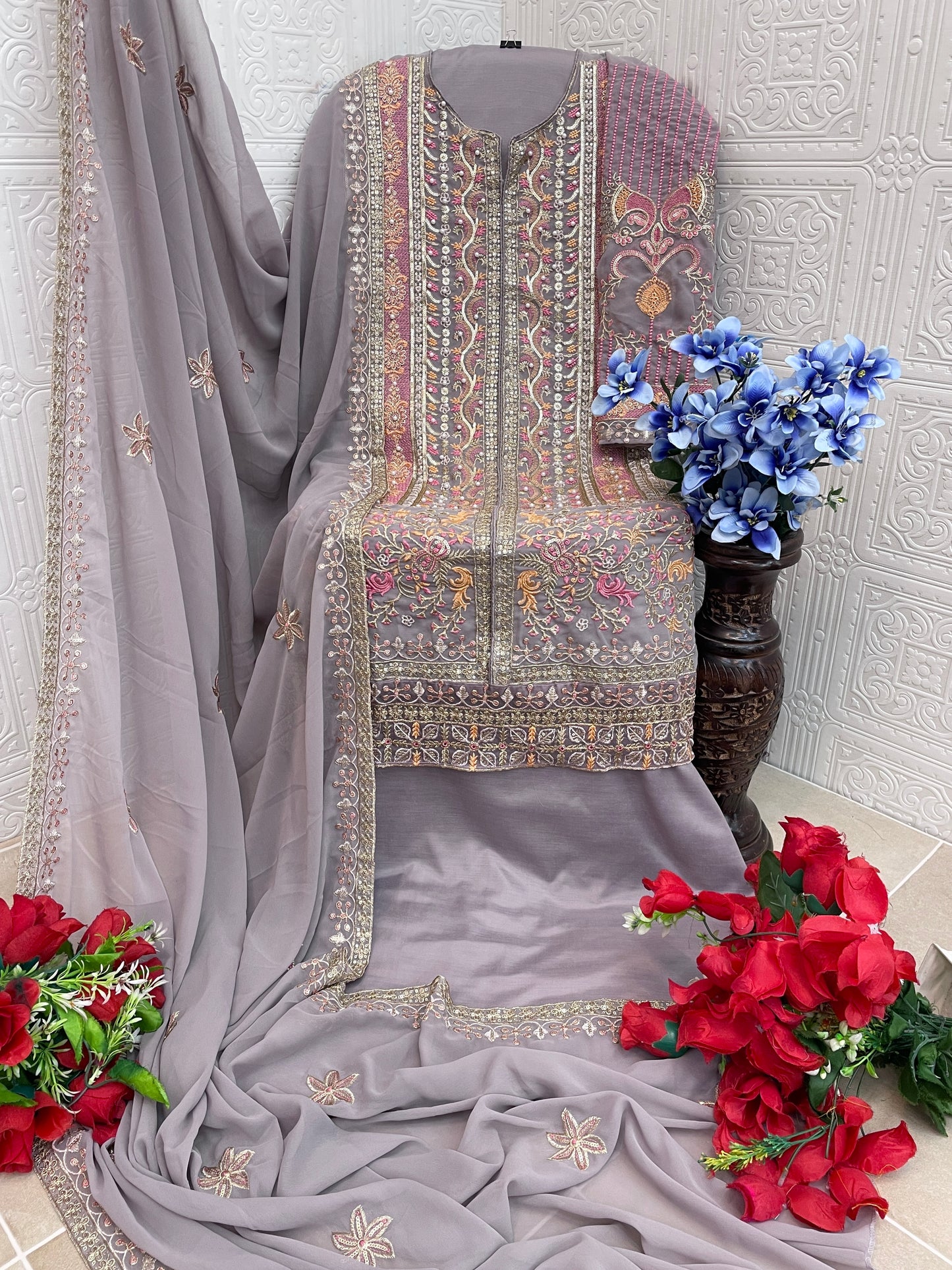 SHAFNUFAB Women's Georgette Ethnic Wear for WomenSemi StitchedSalwarSuit  SF271196