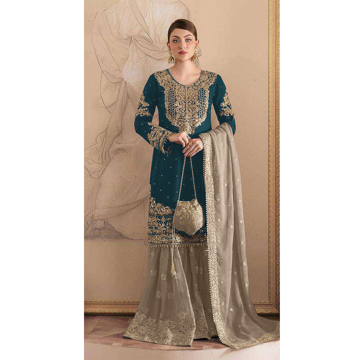 SHAFNUFAB Women's Georgette Ethnic Wear for WomenSemi StitchedSalwarSuit  SF271206