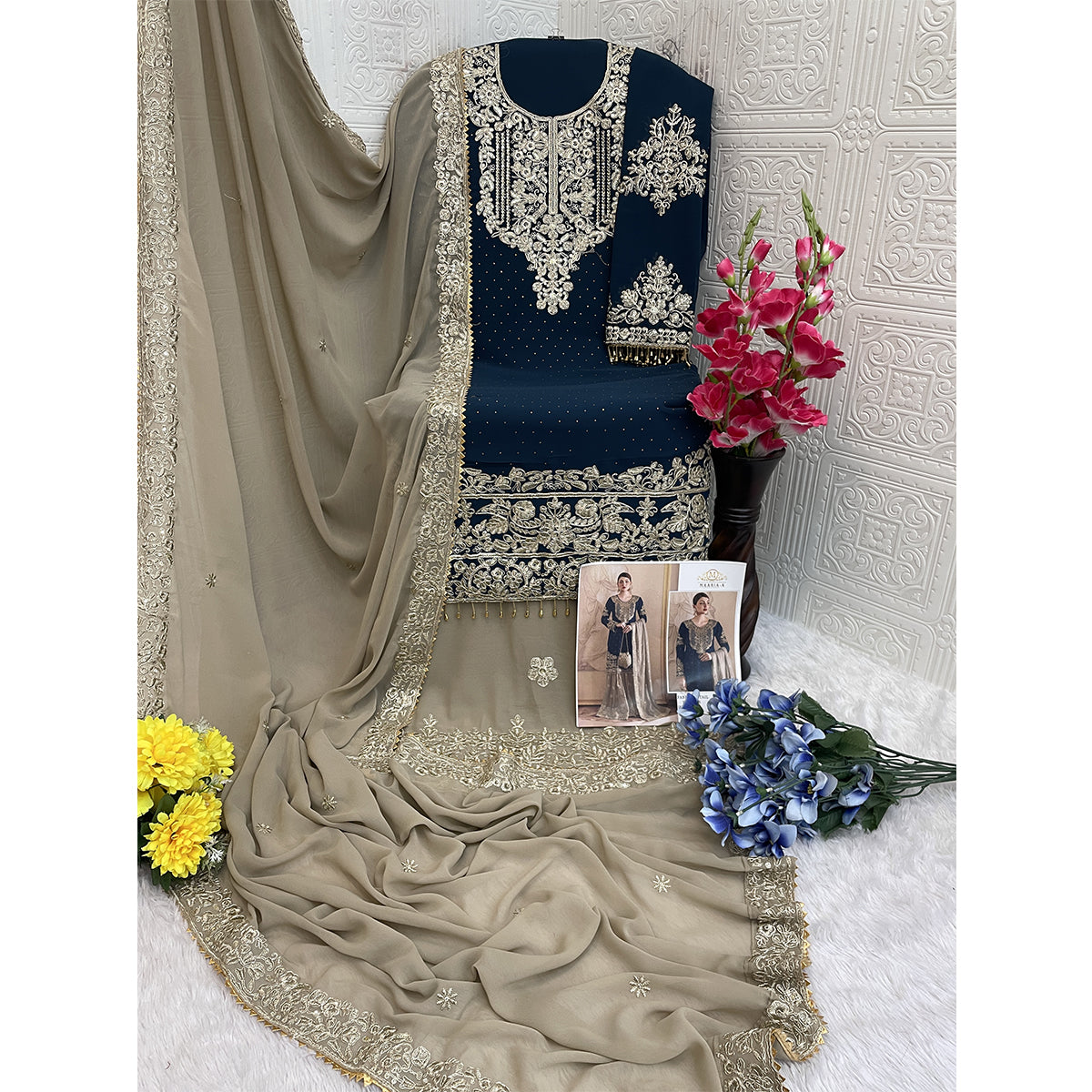 SHAFNUFAB Women's Georgette Ethnic Wear for WomenSemi StitchedSalwarSuit  SF271206