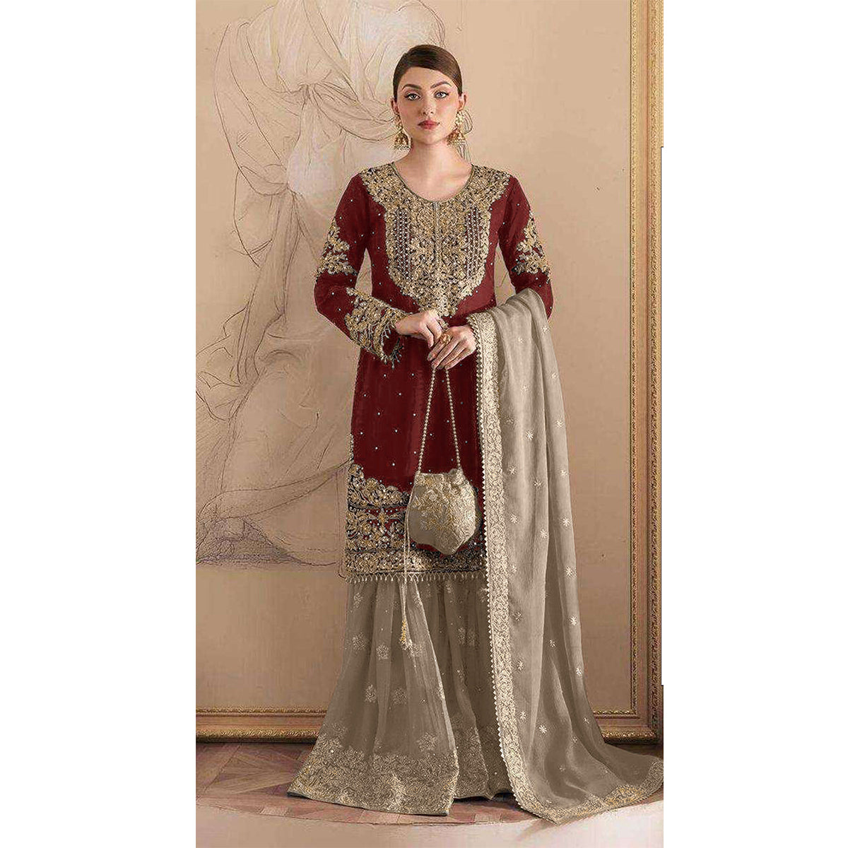 SHAFNUFAB Women's Georgette Ethnic Wear for WomenSemi StitchedSalwarSuit  SF271208