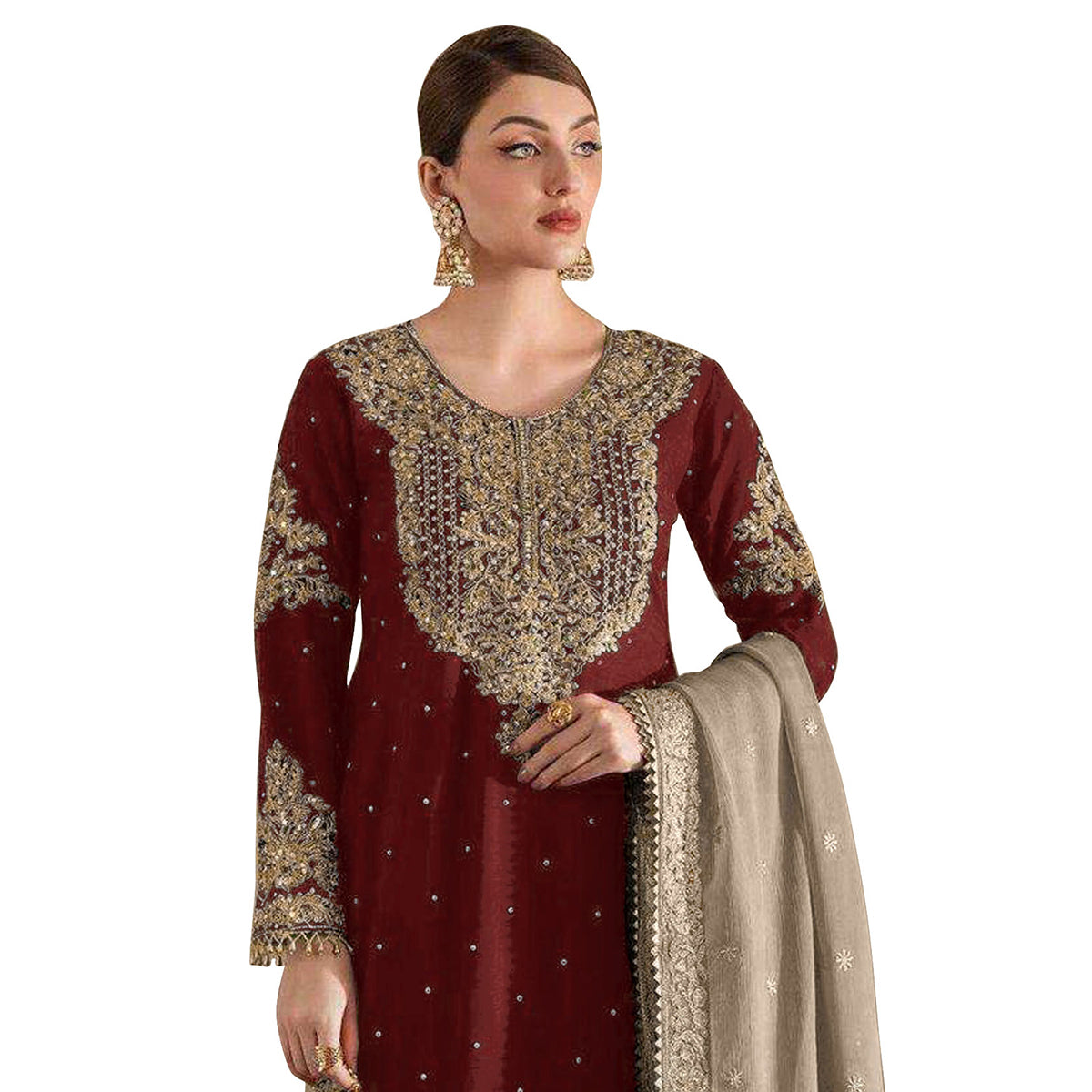 SHAFNUFAB Women's Georgette Ethnic Wear for WomenSemi StitchedSalwarSuit  SF271208