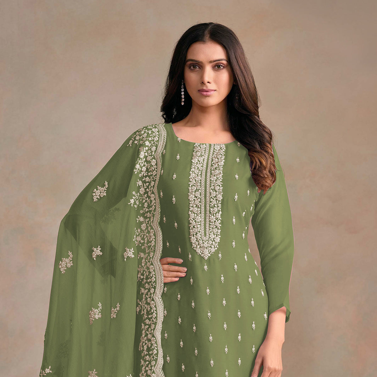 SHAFNUFAB Women's Georgette Ethnic Wear for WomenSemi StitchedSalwarSuit  SF271259