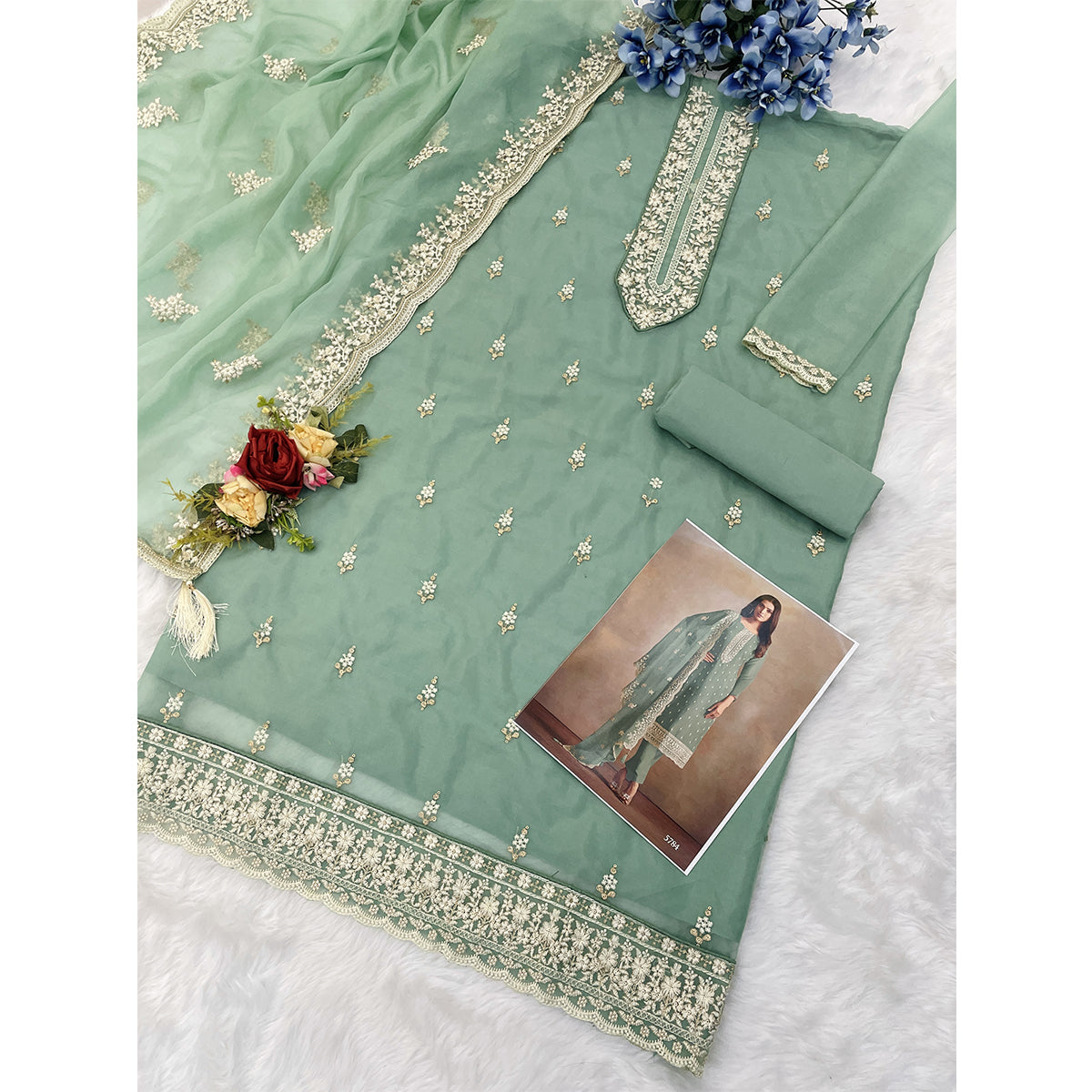 SHAFNUFAB Women's Georgette Ethnic Wear for WomenSemi StitchedSalwarSuit  SF271261