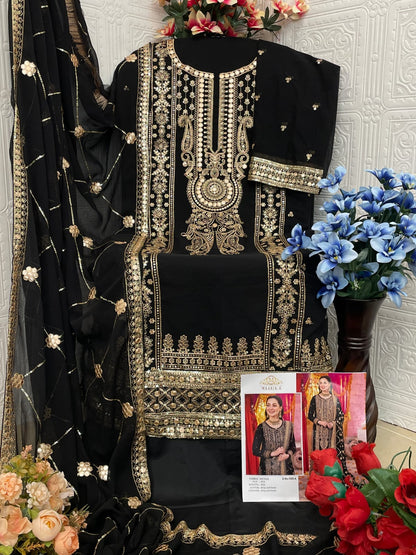 Shafnufab Women's Georgette Semi Stitched Pakistani Suit And Anarkali Suit  In  black  Colour SF27151