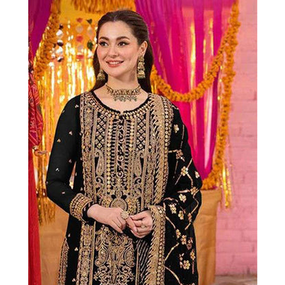 Shafnufab Women's Georgette Semi Stitched Pakistani Suit And Anarkali Suit  In  black  Colour SF27151
