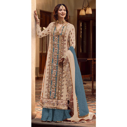 Shafnufab Women's Organza Semi Stitched Pakistani Suit And Anarkali Suit  In  Orange  Colour SF27159