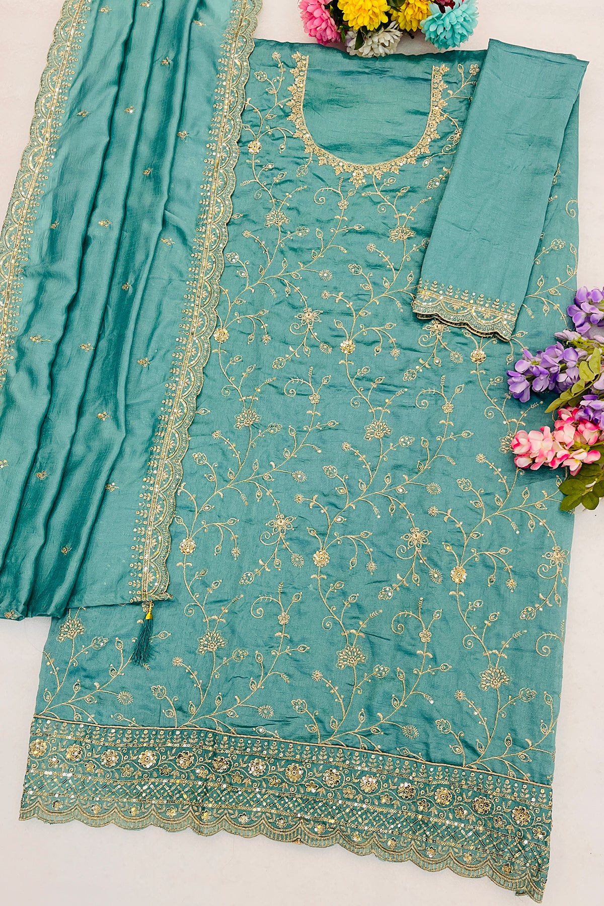 SHAFNUFAB Women's Georgette Ethnic Wear for WomenSemi Stitched PAKISTANI SUIT SF311396