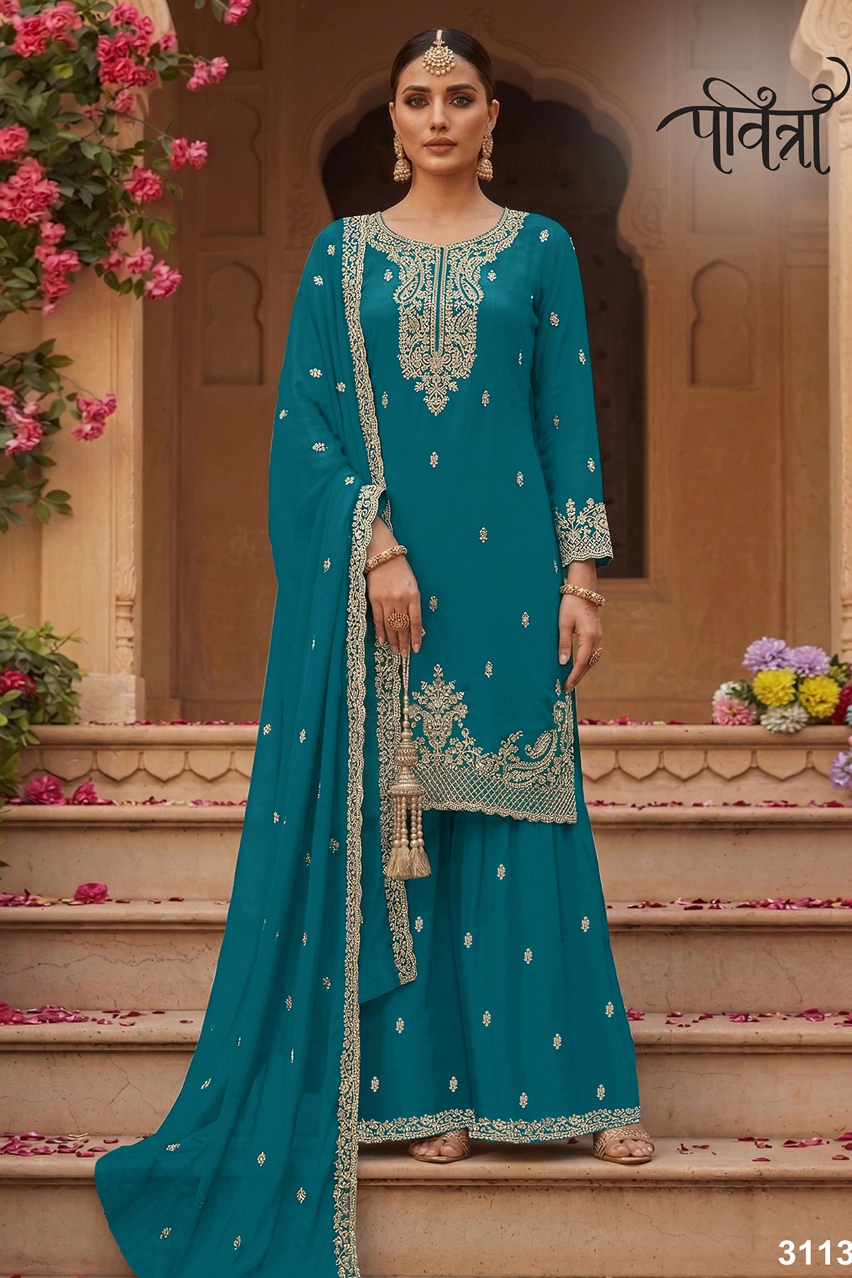 SHAFNUFAB Women's Georgette Ethnic Wear for WomenSemi Stitched PAKISTANI SUIT SF311400