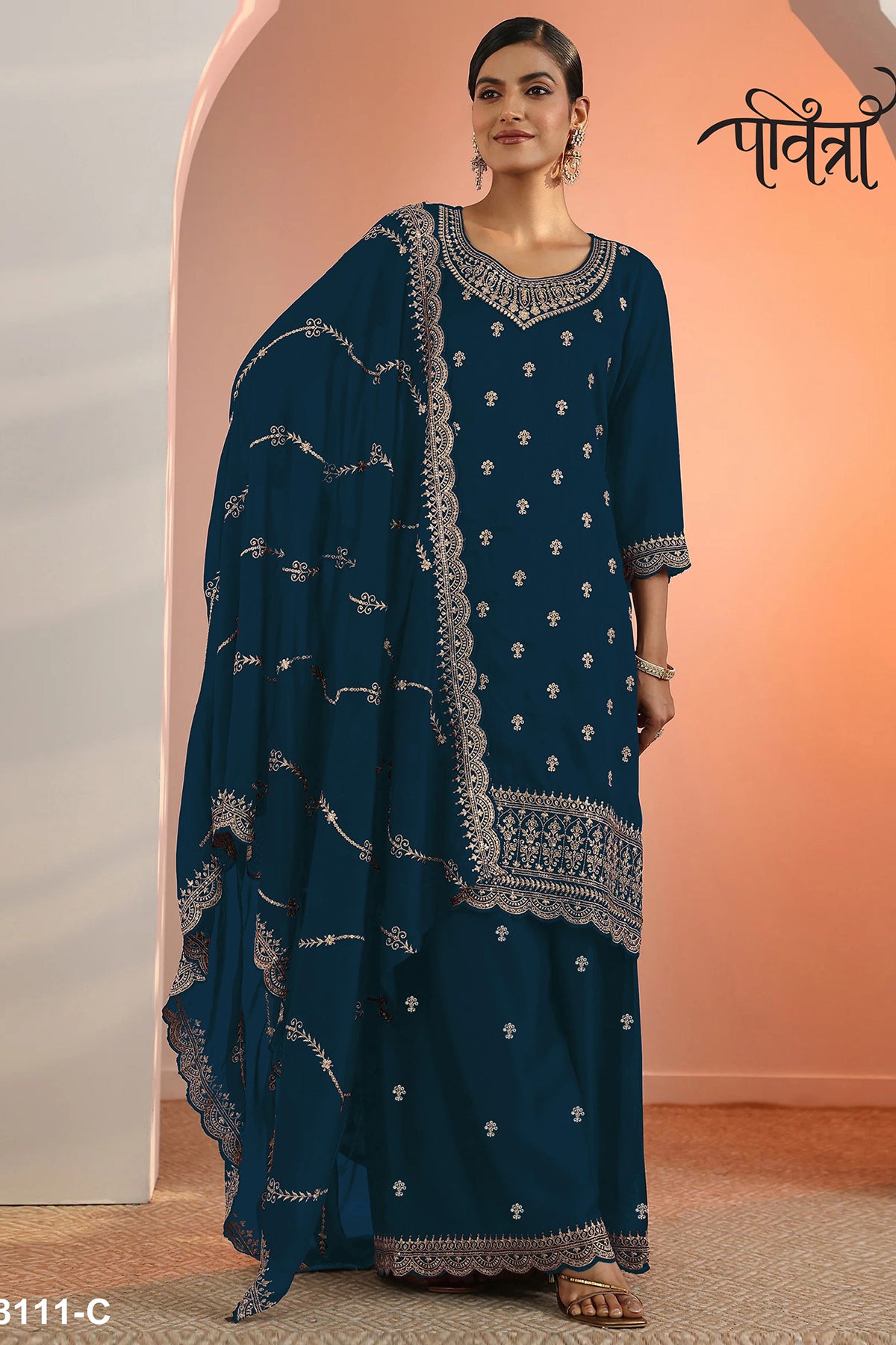 SHAFNUFAB Women's Georgette Ethnic Wear for WomenSemi Stitched PAKISTANI SUIT SF311406