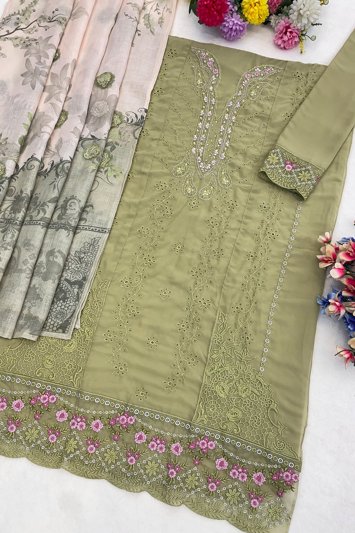 SHAFNUFAB Women's Georgette Ethnic Wear for WomenSemi Stitched PAKISTANI SUIT SF311411