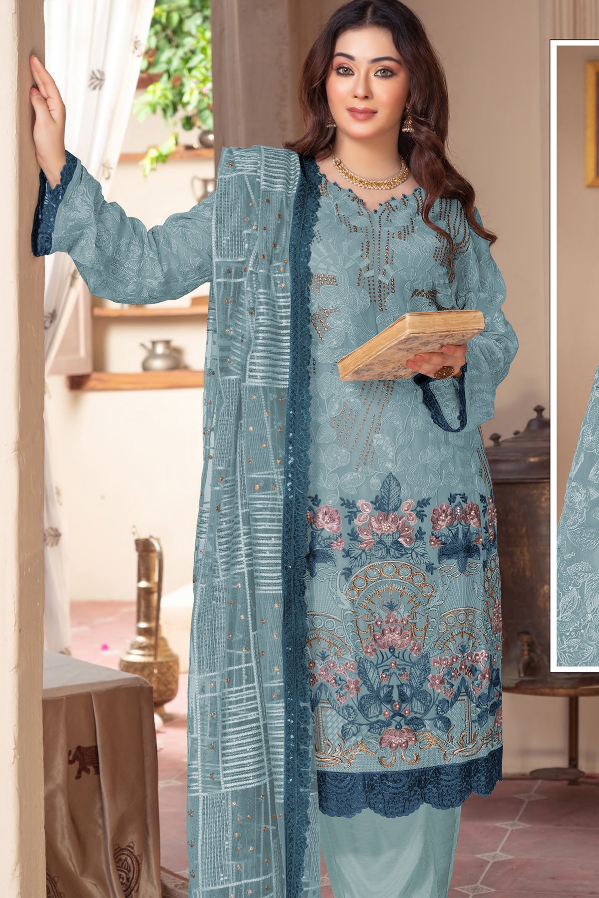 SHAFNUFAB Women's Georgette Ethnic Wear for WomenSemi Stitched PAKISTANI SUIT SF311417