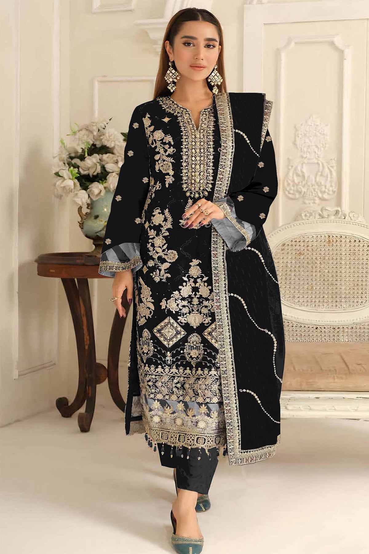 SHAFNUFAB Women's Georgette Ethnic Wear for WomenSemi Stitched PAKISTANI SUIT SF311423