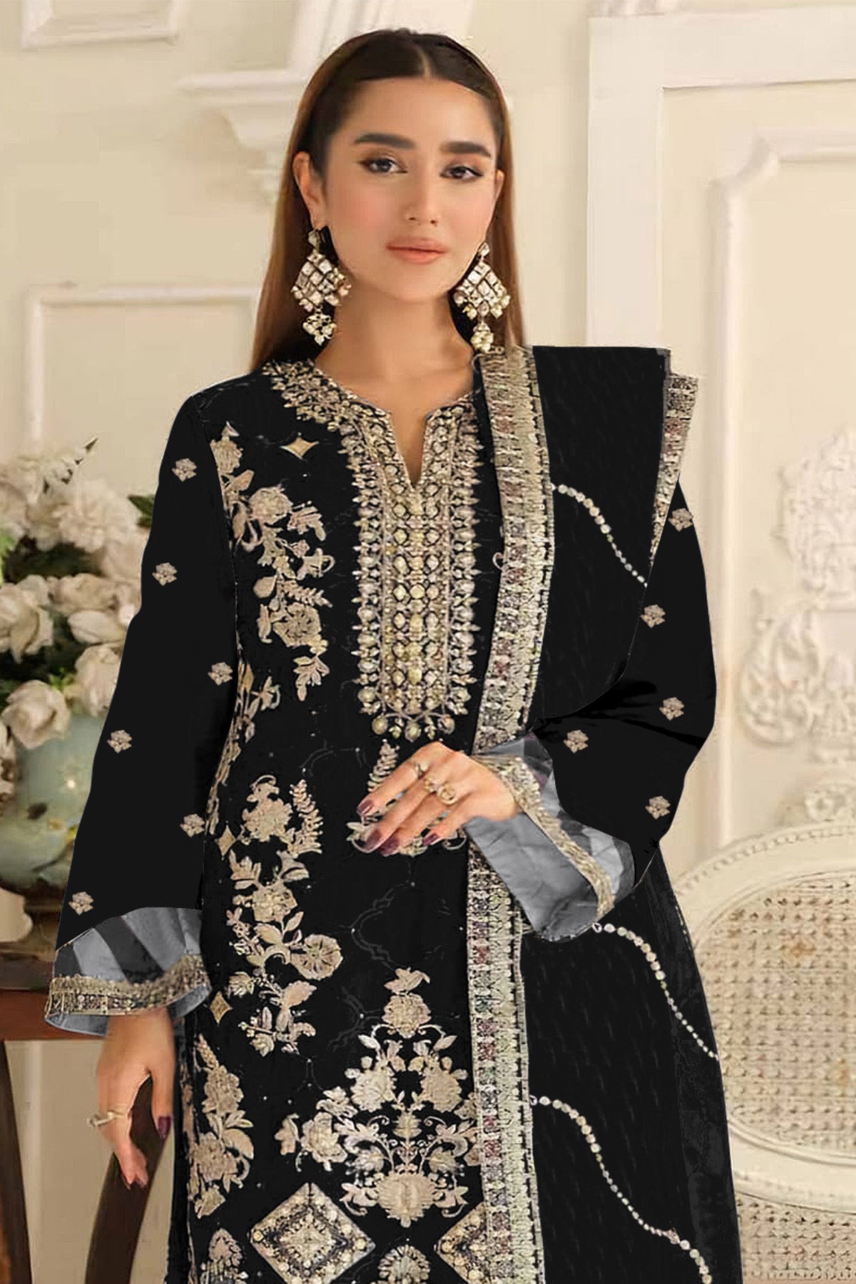 SHAFNUFAB Women's Georgette Ethnic Wear for WomenSemi Stitched PAKISTANI SUIT SF311423