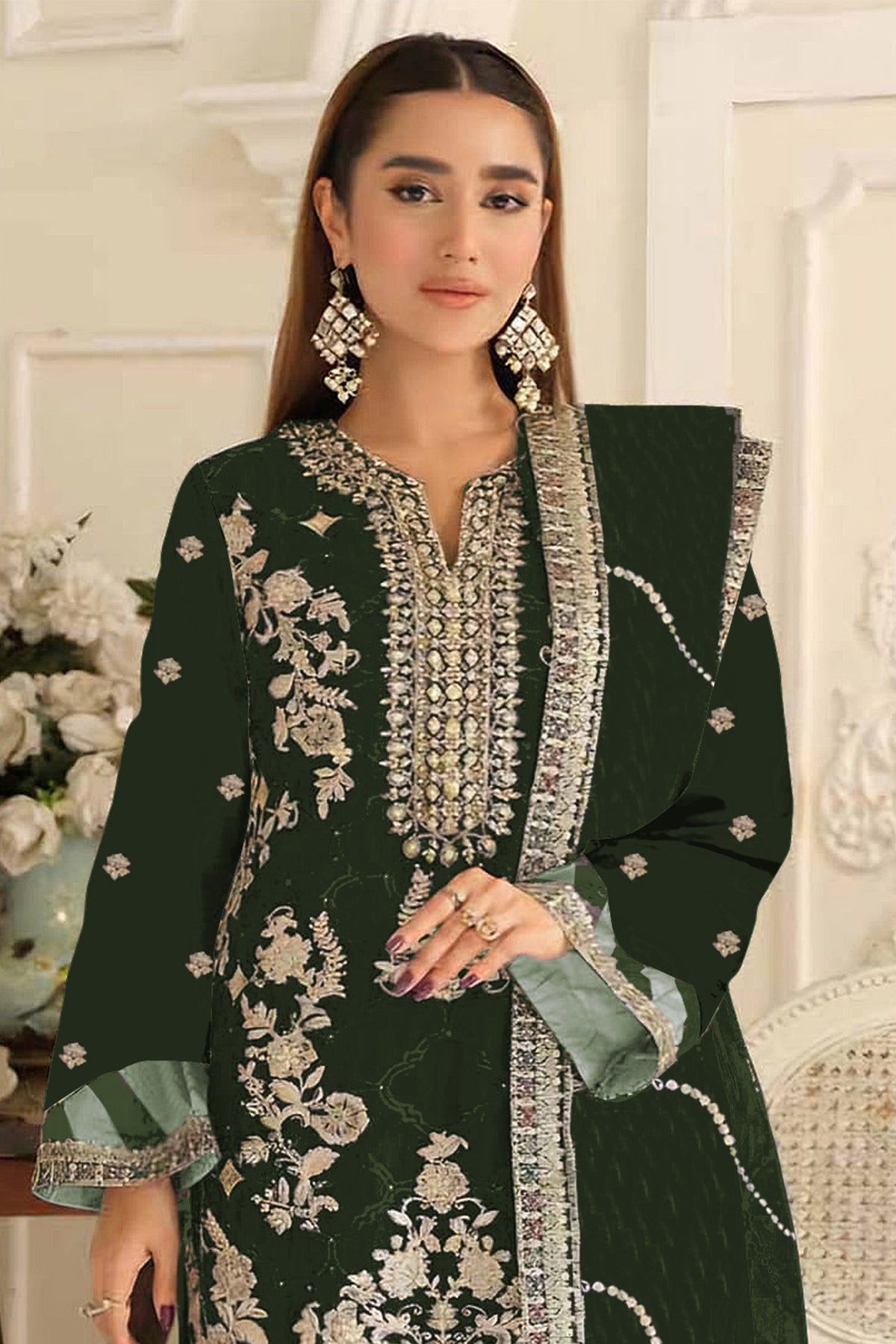 SHAFNUFAB Women's Georgette Ethnic Wear for WomenSemi Stitched PAKISTANI SUIT SF311424