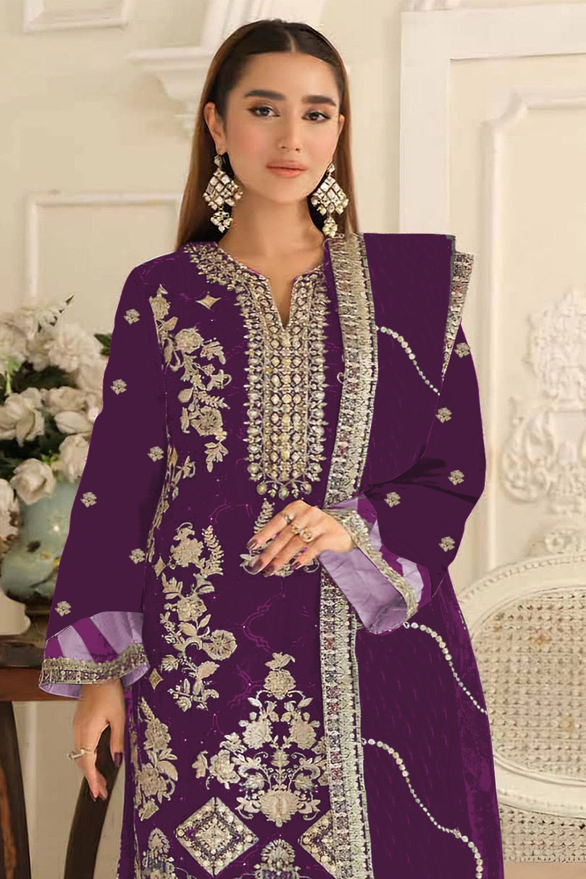 SHAFNUFAB Women's Georgette Ethnic Wear for WomenSemi Stitched PAKISTANI SUIT SF311426