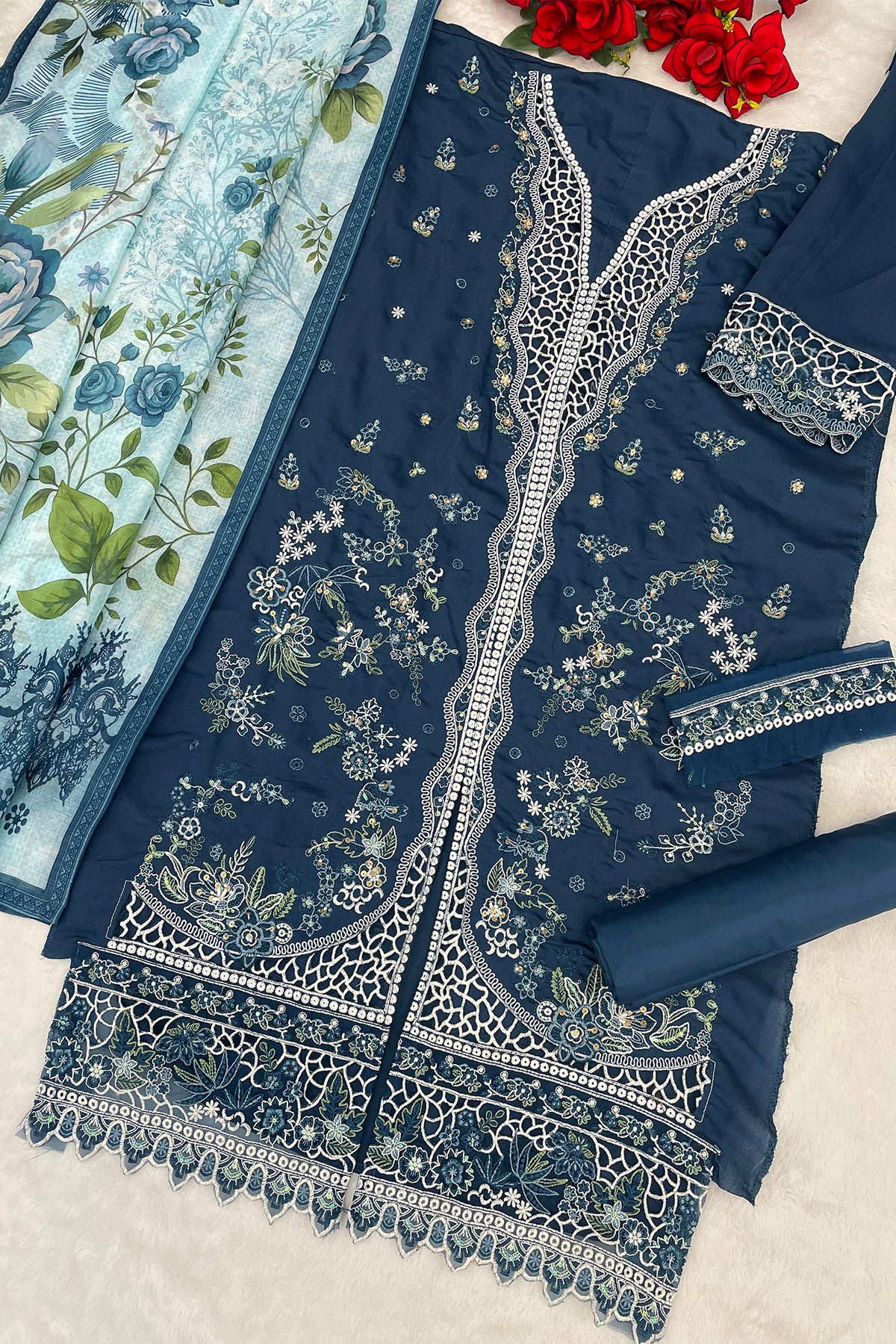 SHAFNUFAB Women's Georgette Ethnic Wear for WomenSemi Stitched sarara Suit  SF311429