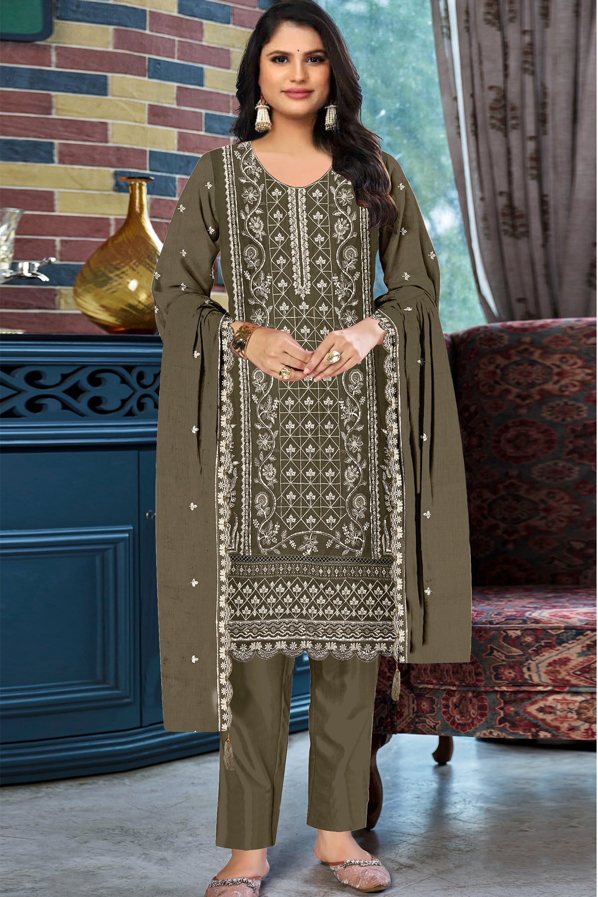SHAFNUFAB Women's Georgette Ethnic Wear for WomenSemi Stitched sarara Suit  SF311432
