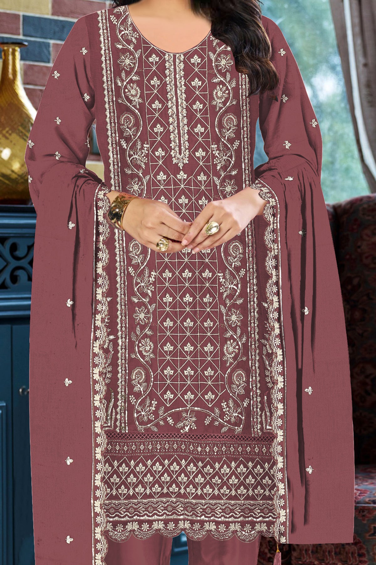 SHAFNUFAB Women's Georgette Ethnic Wear for WomenSemi Stitched sarara Suit  SF311434