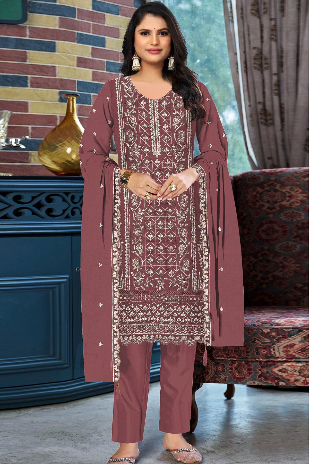 SHAFNUFAB Women's Georgette Ethnic Wear for WomenSemi Stitched sarara Suit  SF311434