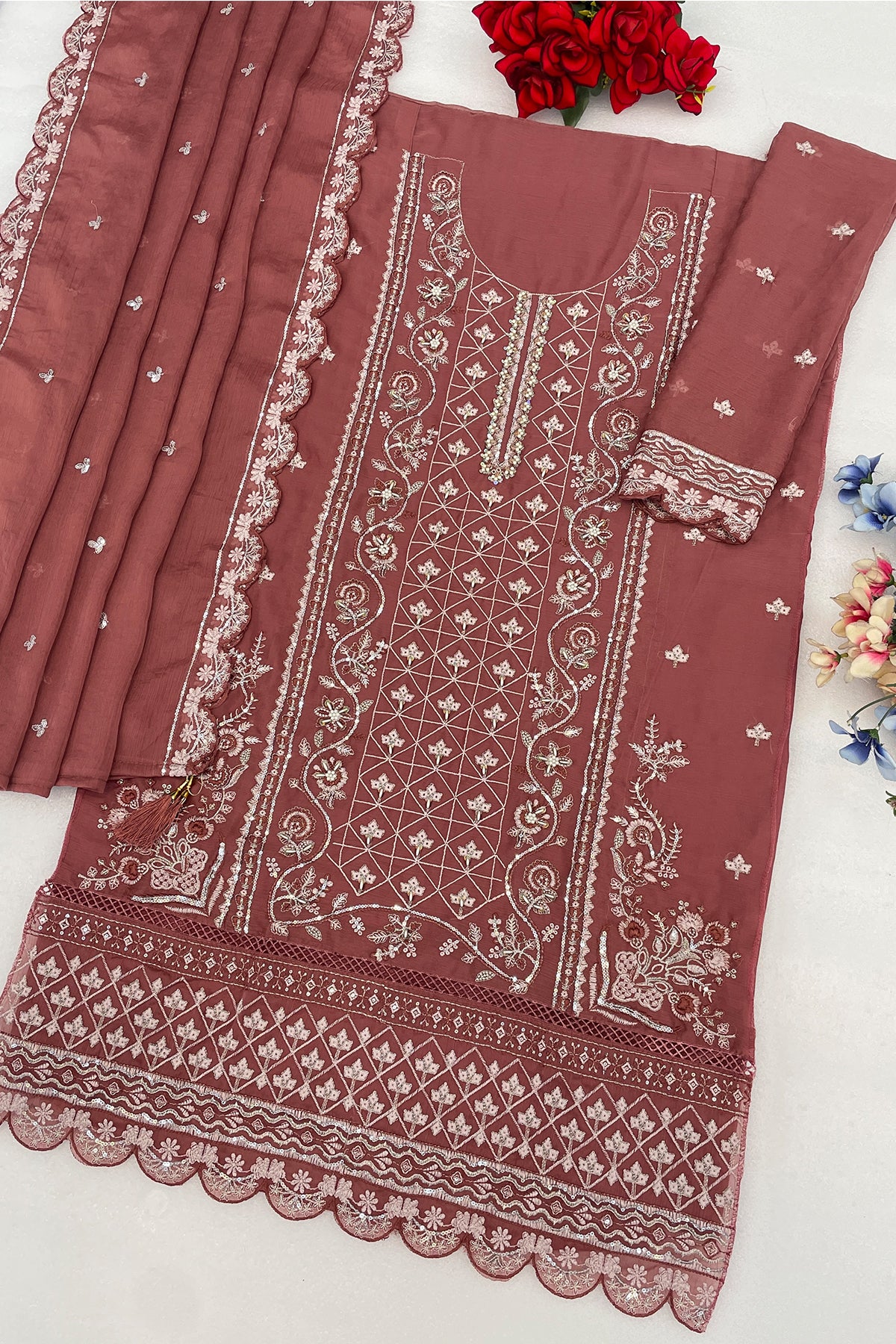 SHAFNUFAB Women's Georgette Ethnic Wear for WomenSemi Stitched sarara Suit  SF311434