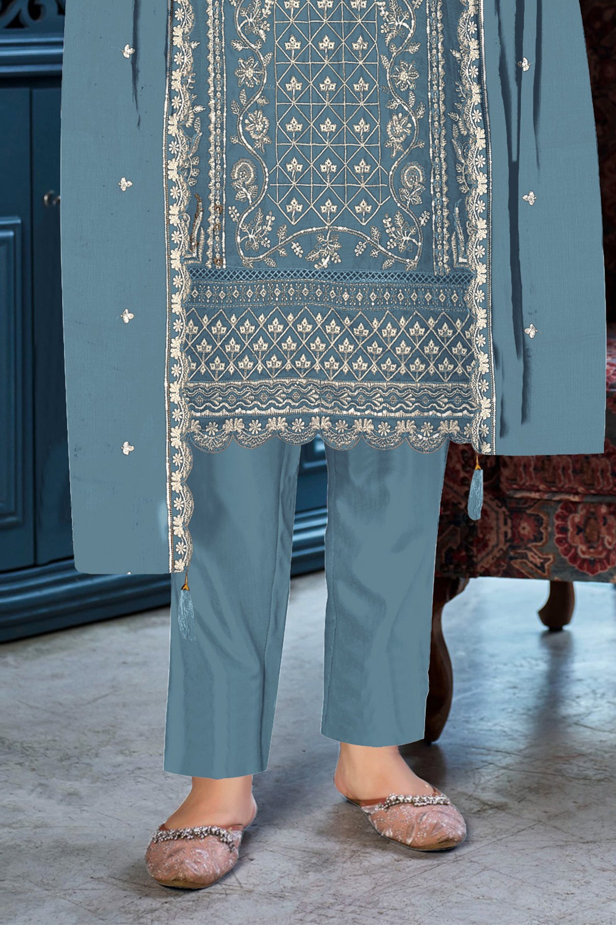 SHAFNUFAB Women's Georgette Ethnic Wear for WomenSemi Stitched sarara Suit  SF311435