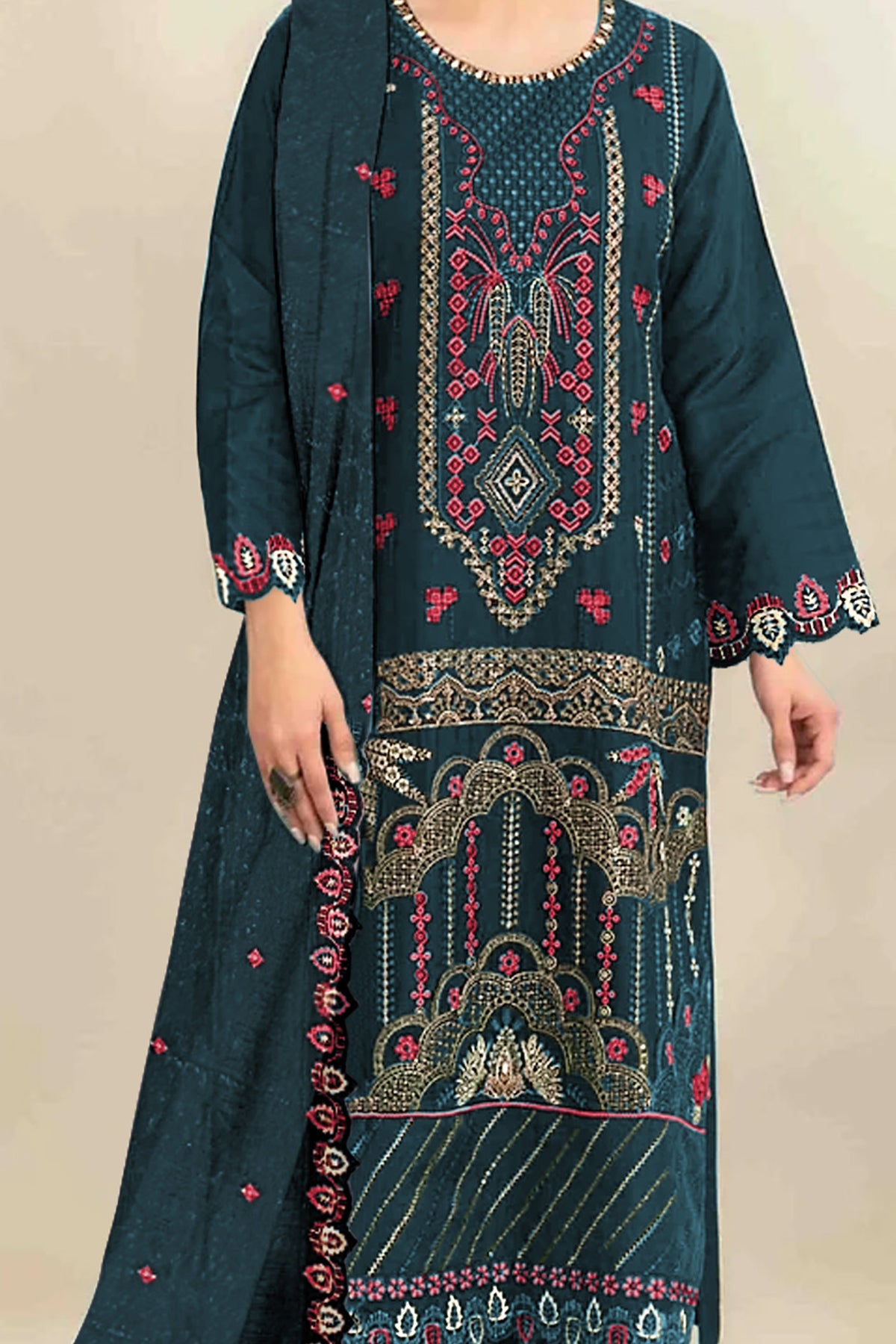 SHAFNUFAB Women's Georgette Ethnic Wear for WomenSemi Stitched sarara Suit Pakistani Suit  SF311438