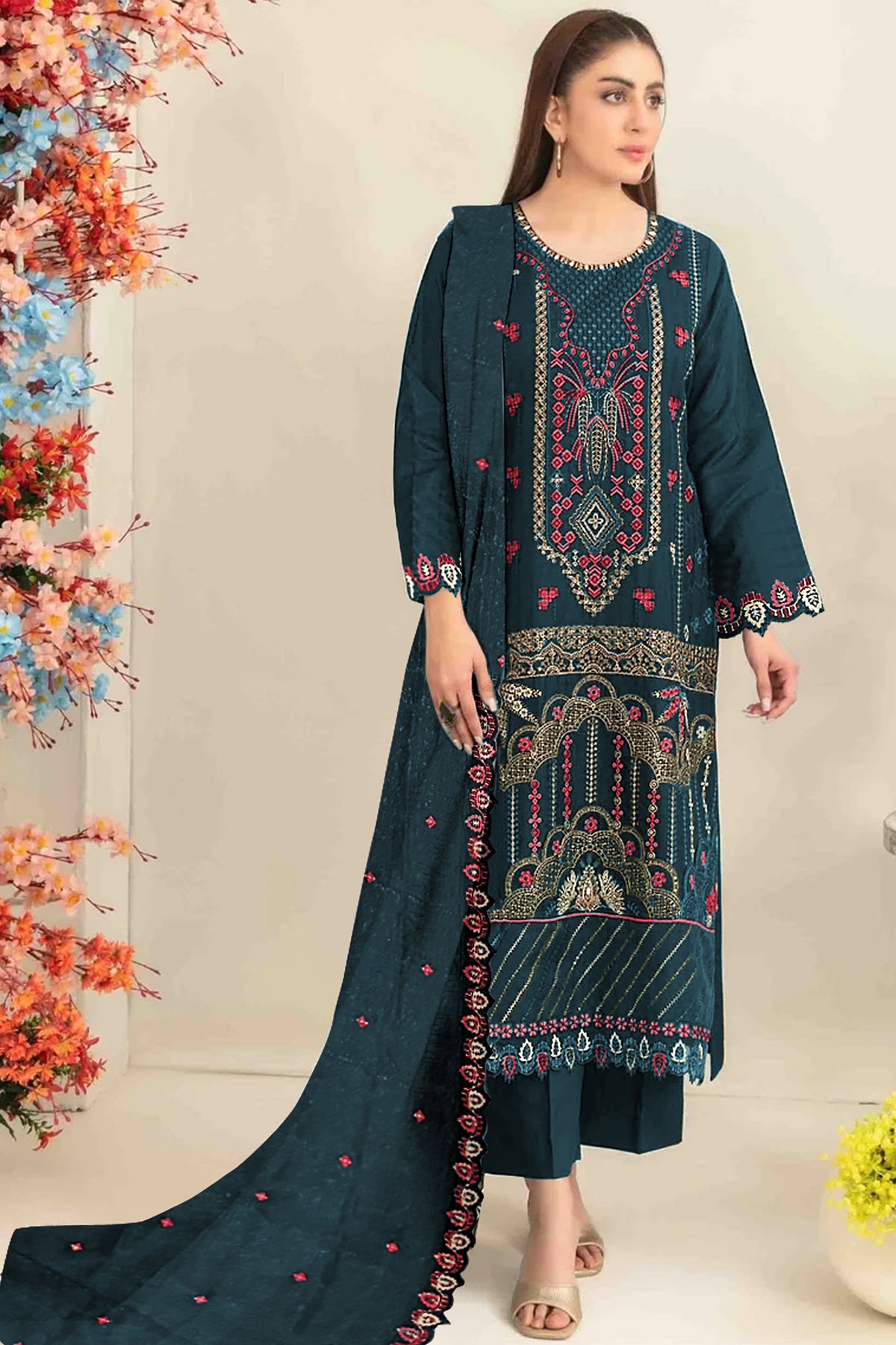 SHAFNUFAB Women's Georgette Ethnic Wear for WomenSemi Stitched sarara Suit Pakistani Suit  SF311438