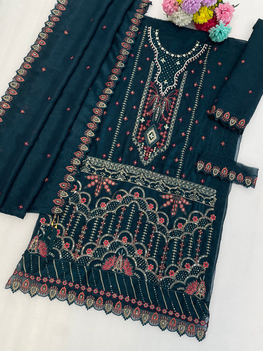 SHAFNUFAB Women's Georgette Ethnic Wear for WomenSemi Stitched sarara Suit Pakistani Suit SF311438