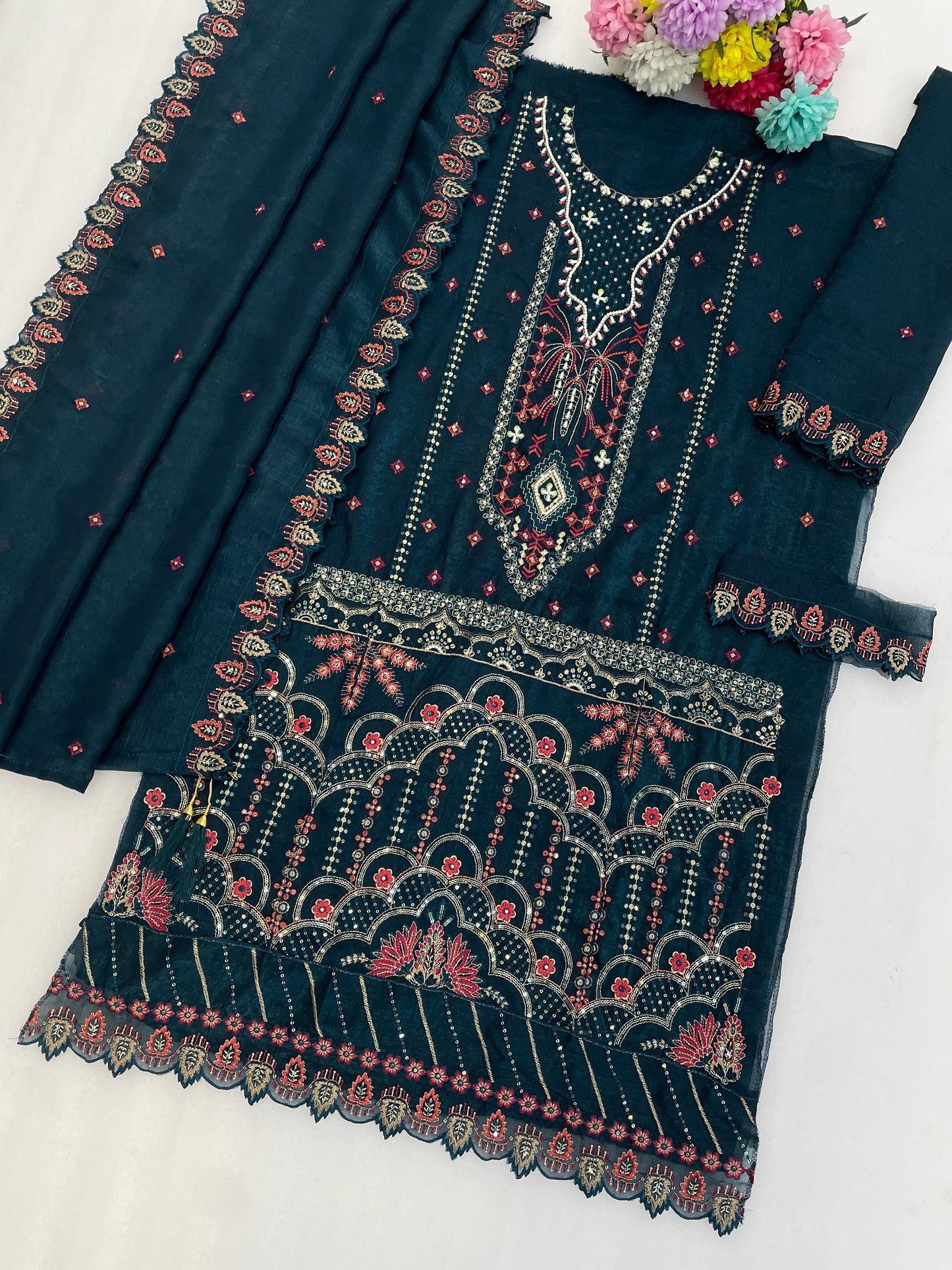 SHAFNUFAB Women's Georgette Ethnic Wear for WomenSemi Stitched sarara Suit Pakistani Suit  SF311438
