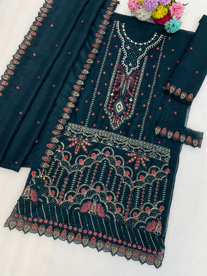 SHAFNUFAB Women's Georgette Ethnic Wear for WomenSemi Stitched sarara Suit Pakistani Suit  SF311438