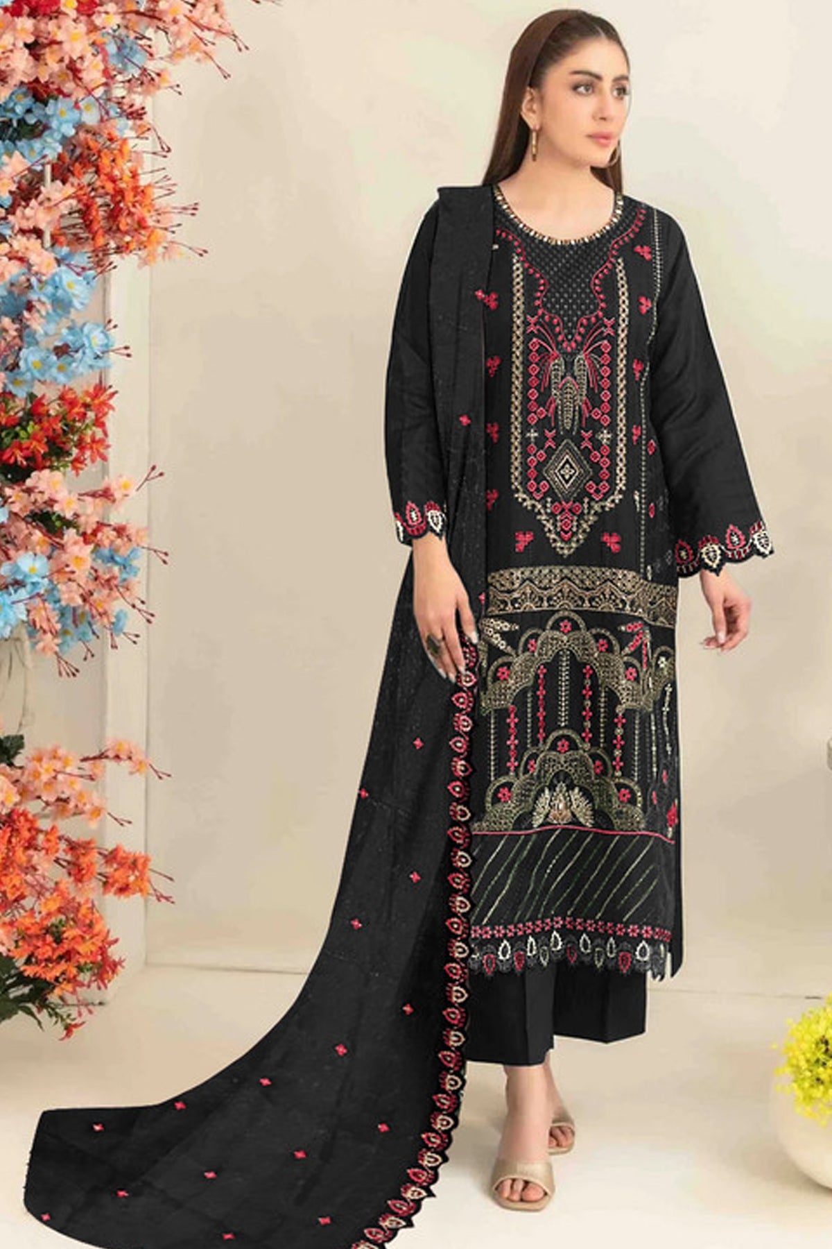 SHAFNUFAB Women's Georgette Ethnic Wear for WomenSemi Stitched sarara Suit Pakistani Suit  SF311442
