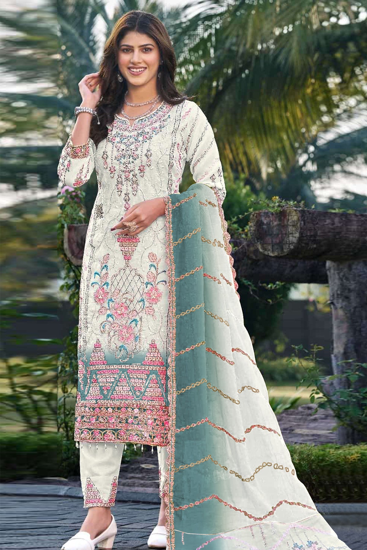 SHAFNUFAB Women's Georgette Ethnic Wear for WomenSemi Stitched sarara Suit Pakistani Suit  SF311443