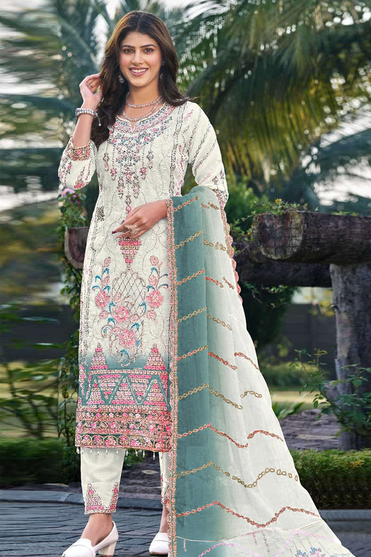 SHAFNUFAB Women's Georgette Ethnic Wear for WomenSemi Stitched sarara Suit Pakistani Suit  SF311443
