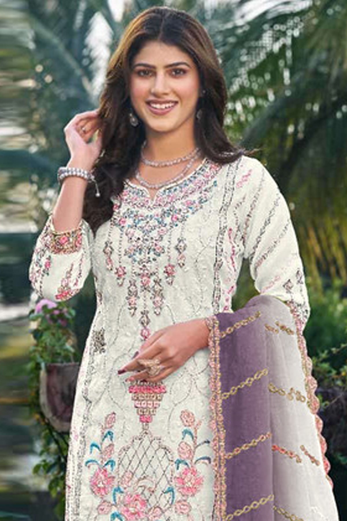 SHAFNUFAB Women's Georgette Ethnic Wear for WomenSemi Stitched sarara Suit Pakistani Suit  SF311444