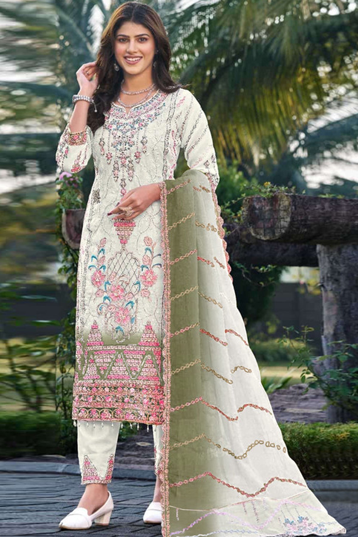 SHAFNUFAB Women's Georgette Ethnic Wear for WomenSemi Stitched sarara Suit Pakistani Suit  SF311446