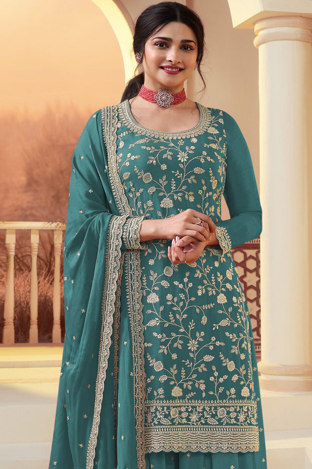 SHAFNUFAB Women's Georgette Ethnic Wear for WomenSemi Stitched sarara Suit Pakistani Suit  SF311526