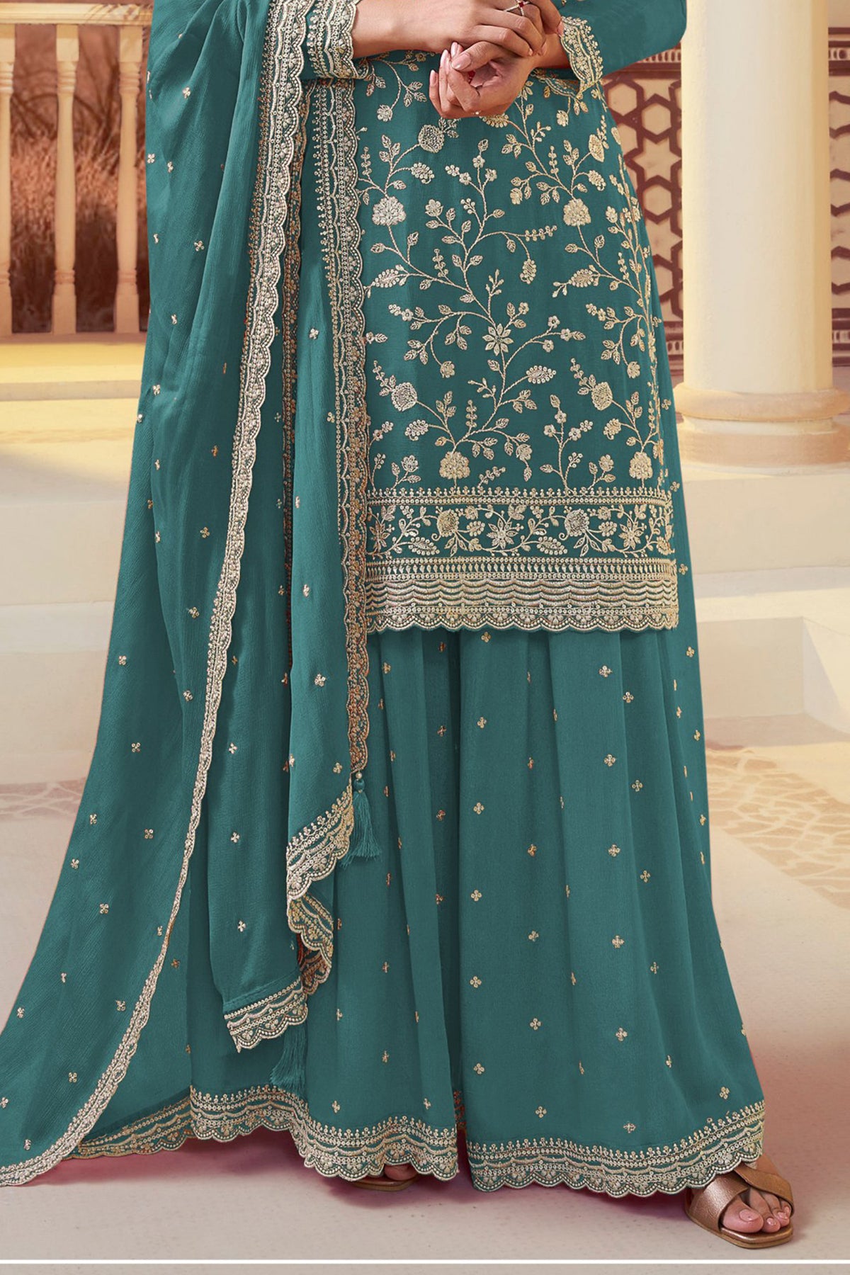 SHAFNUFAB Women's Georgette Ethnic Wear for WomenSemi Stitched sarara Suit Pakistani Suit  SF311526