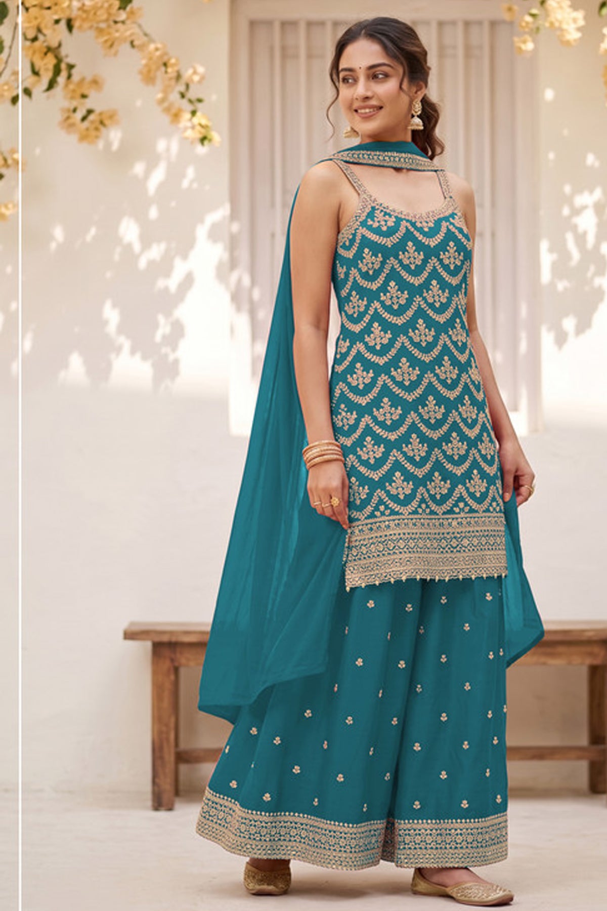 SHAFNUFAB Women's Georgette Ethnic Wear for WomenSemi Stitched sarara Suit Pakistani Suit  SF311531