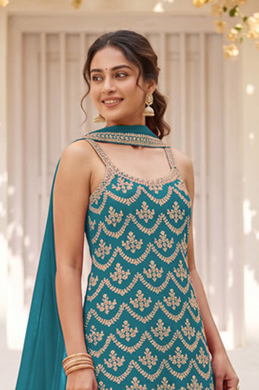 SHAFNUFAB Women's Georgette Ethnic Wear for WomenSemi Stitched sarara Suit Pakistani Suit  SF311531