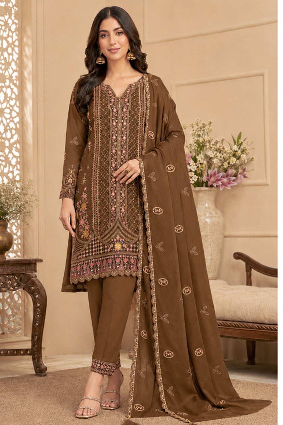 SHAFNUFAB Women's Georgette Ethnic Wear for WomenSemi Stitched sarara Suit Pakistani Suit  SF311535