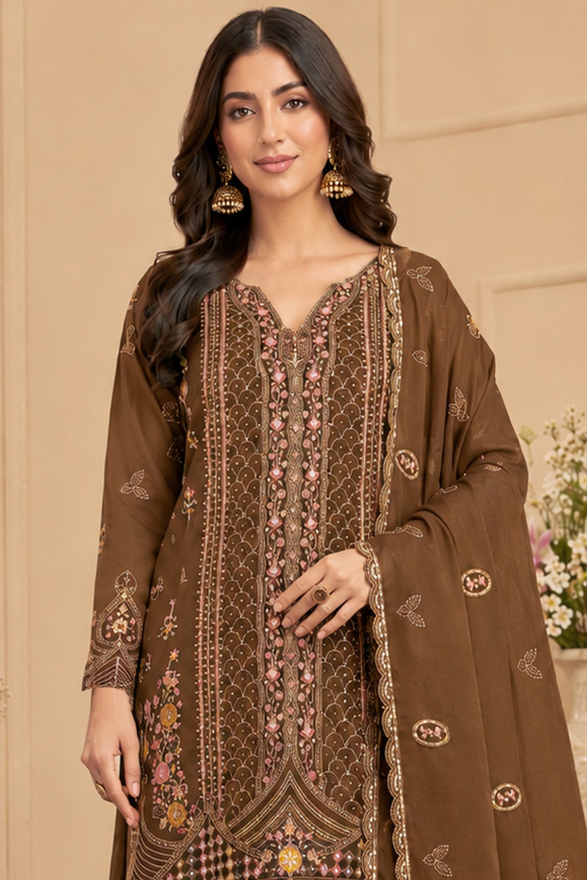 SHAFNUFAB Women's Georgette Ethnic Wear for WomenSemi Stitched sarara Suit Pakistani Suit  SF311535