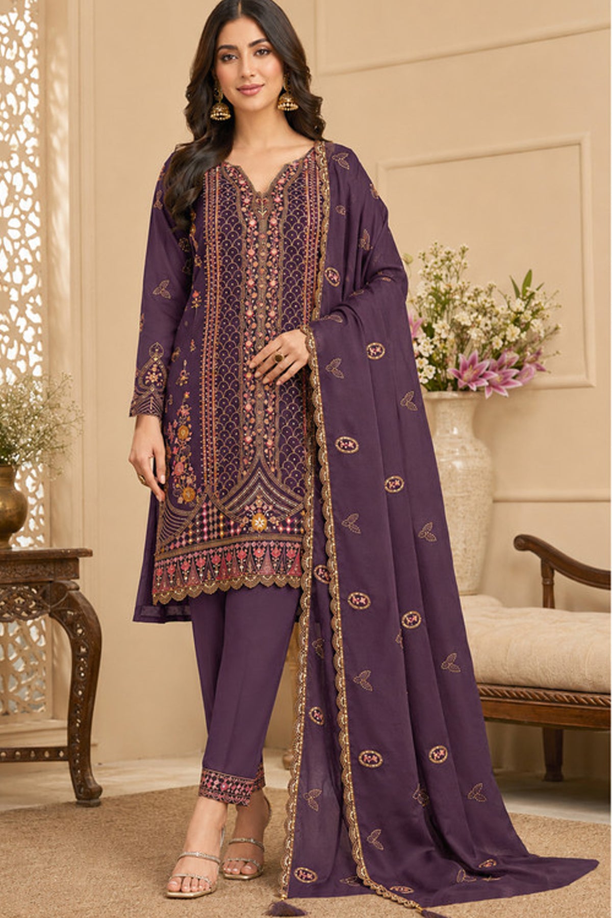 SHAFNUFAB Women's Georgette Ethnic Wear for WomenSemi Stitched sarara Suit Pakistani Suit  SF311536